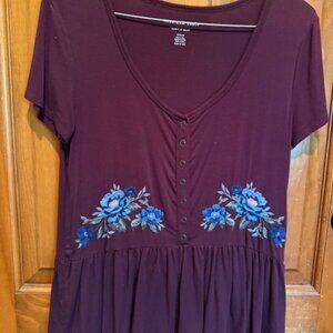 American Eagle Soft & Sexy, Womens Medium Babydoll Shirt with Embroidery